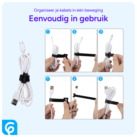 10 Pack Herbruikbare Kabelbinders Klittenband Kabels Opbergen Zwart afbeelding 6