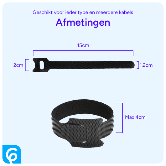 10 Pack Herbruikbare Kabelbinders Klittenband Kabels Opbergen Zwart afbeelding 7