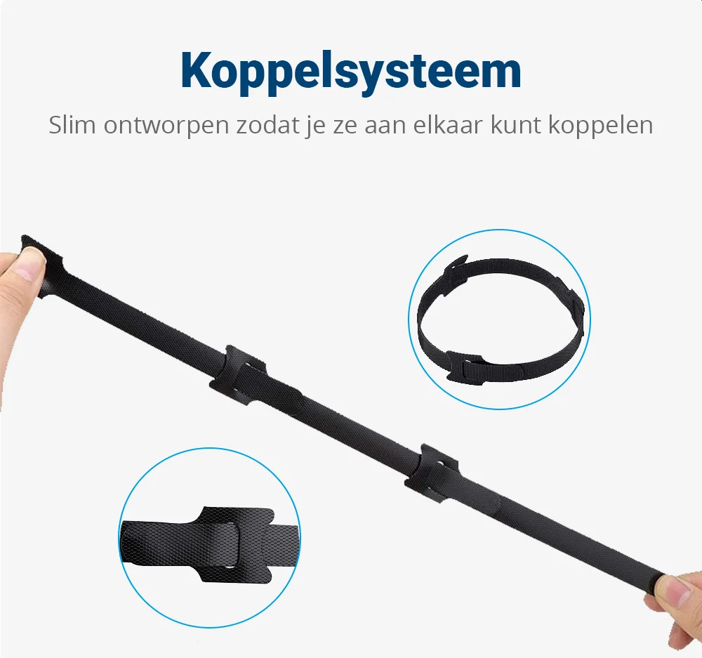 50 Pack Herbruikbare Kabelbinders Klittenband Kabels Opbergen Zwart afbeelding 3