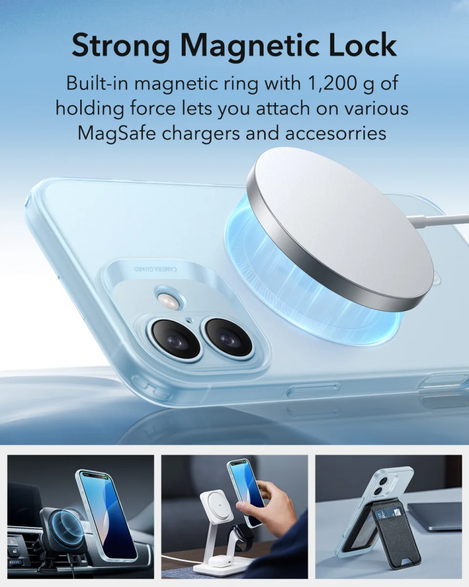 ESR Zero Clear HaloLock Apple iPhone 16 Hoesje MagSafe Frosted Blauw afbeelding 3