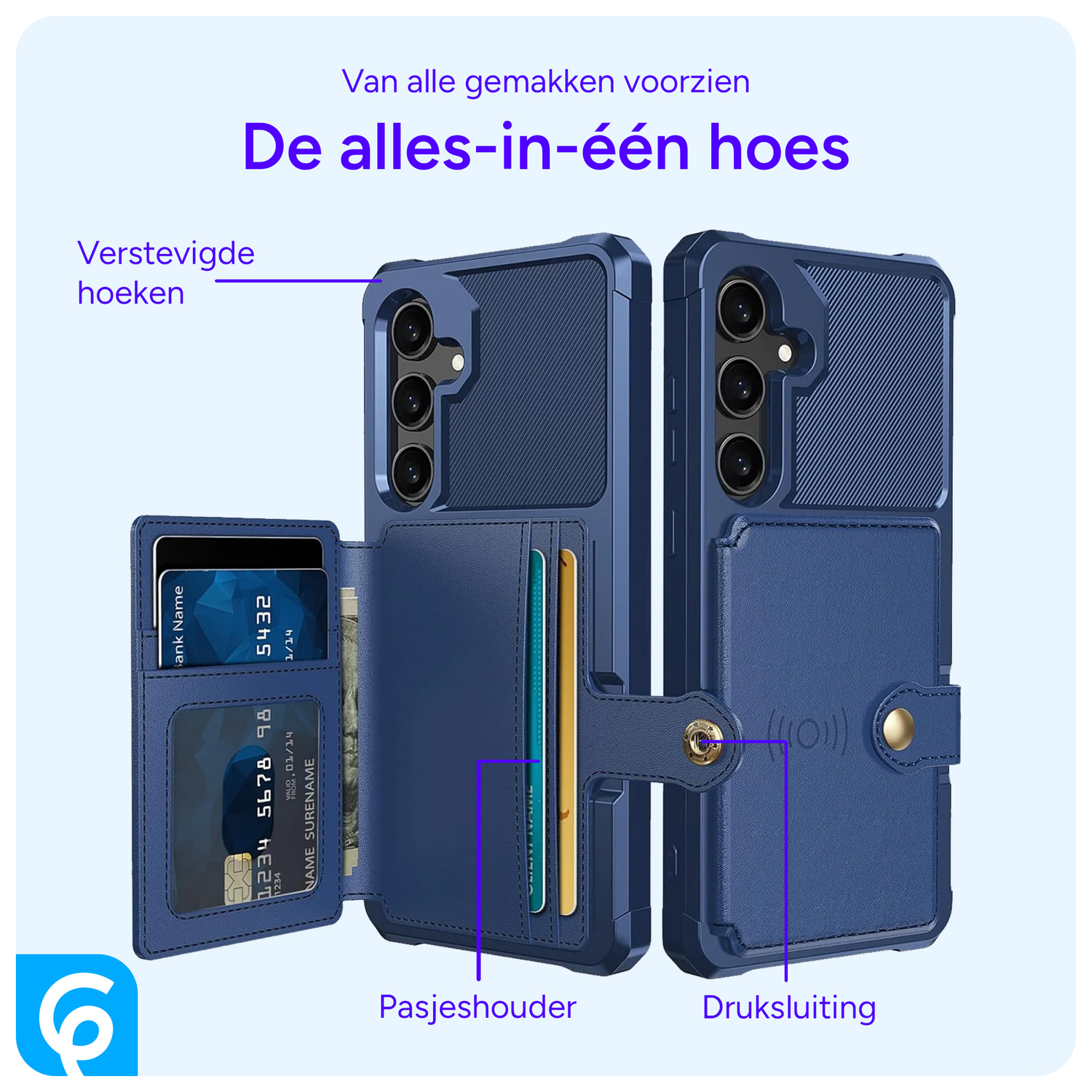 Samsung Galaxy S24 FE 3 in 1 Back Cover Portemonnee Hoesje Blauw afbeelding 2