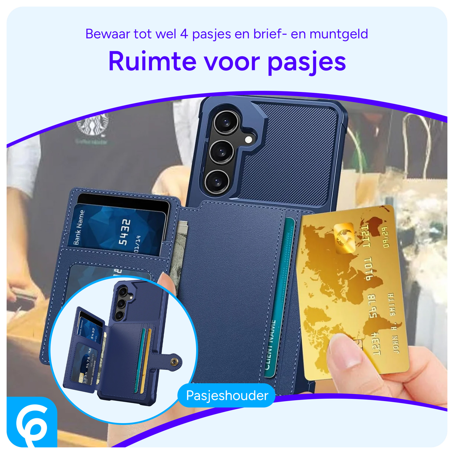Samsung Galaxy S24 FE 3 in 1 Back Cover Portemonnee Hoesje Blauw afbeelding 3