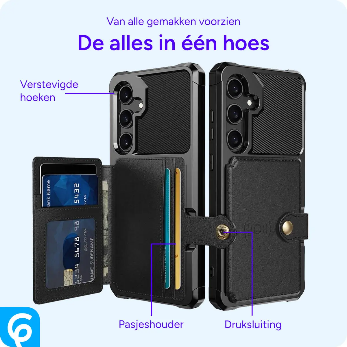 Samsung Galaxy S24 FE 3 in 1 Back Cover Portemonnee Hoesje Zwart afbeelding 4