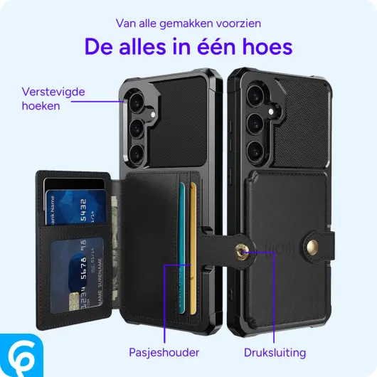 Samsung Galaxy S24 FE 3 in 1 Back Cover Portemonnee Hoesje Zwart afbeelding 4