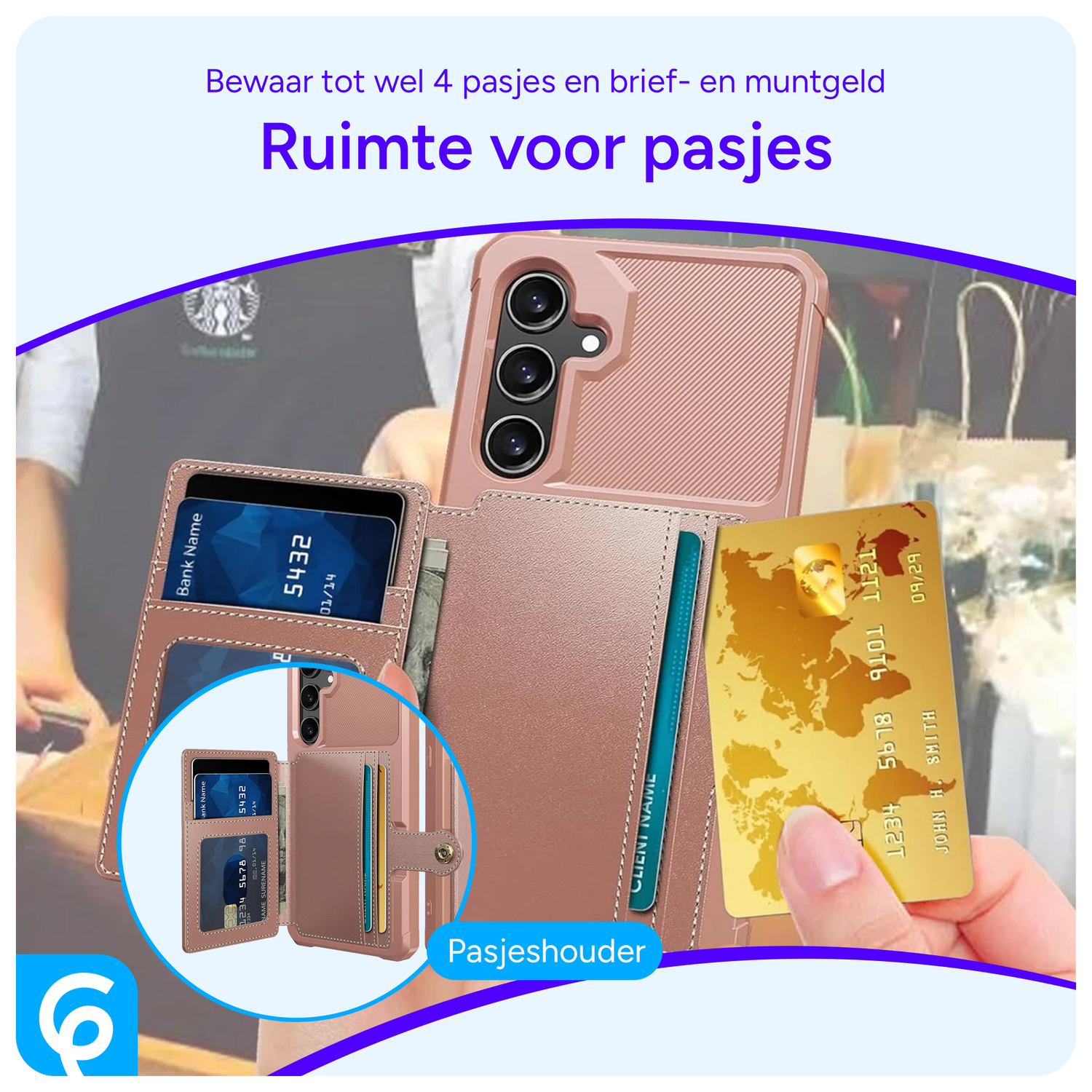 Samsung Galaxy S24 FE 3 in 1 Back Cover Portemonnee Hoesje Roze afbeelding 3