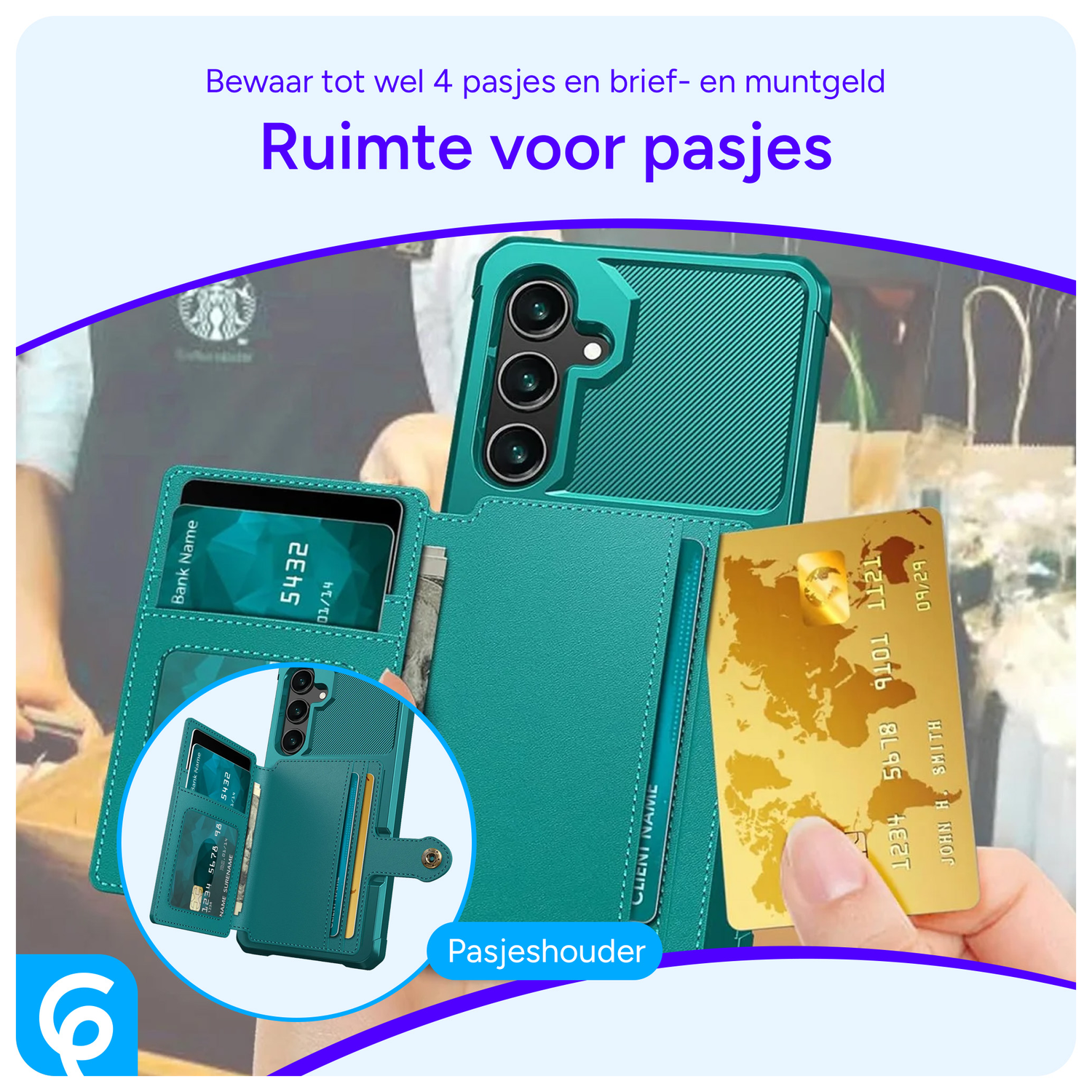 Samsung Galaxy S24 FE 3 in 1 Back Cover Portemonnee Hoesje Groen afbeelding 2
