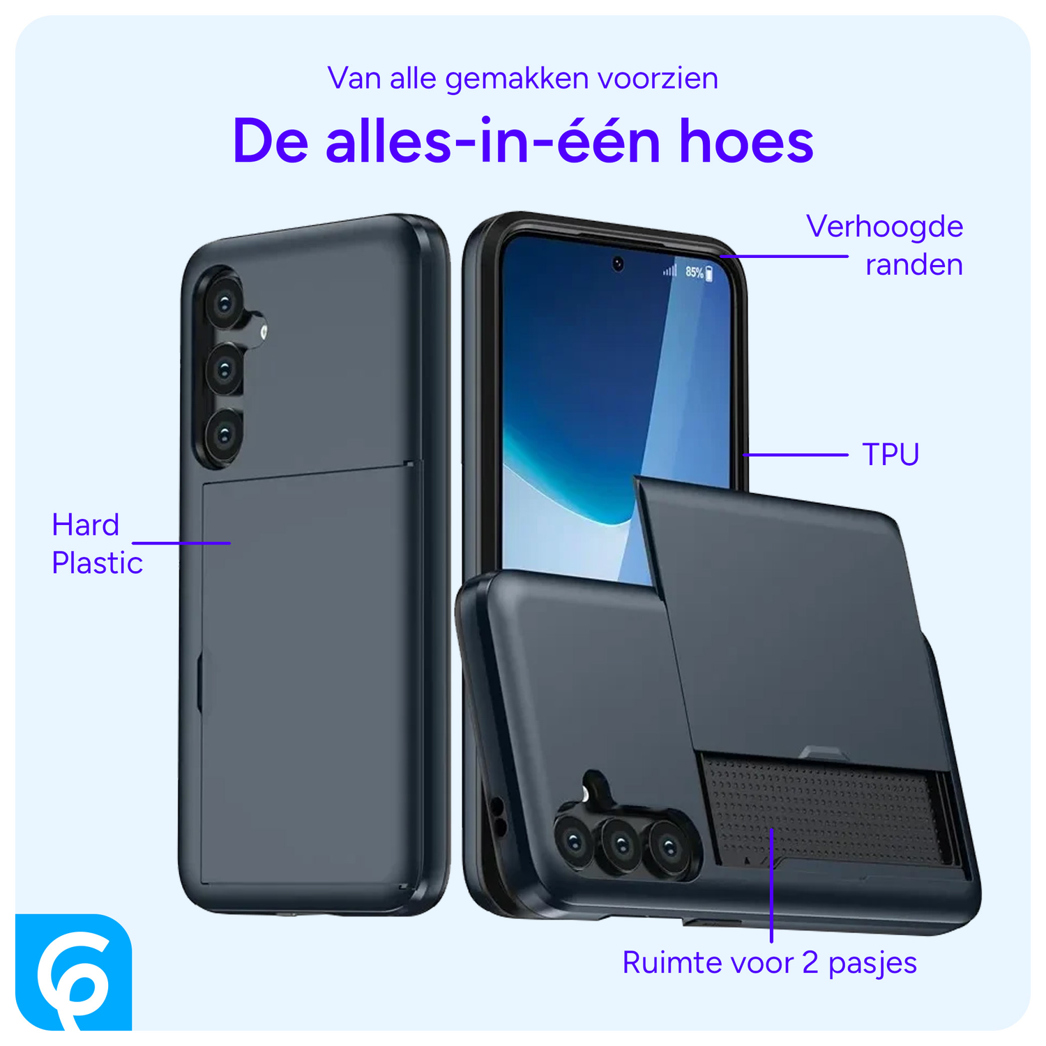 Samsung Galaxy S24 FE Hoesje met Slider Kaarthouder Back Cover Blauw afbeelding 3
