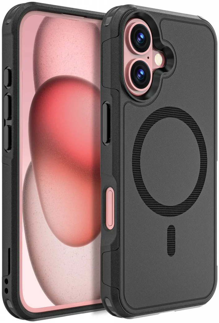 Apple iPhone 16 Hoesje Dual-Layer Hybride Back Cover met MagSafe Zwart afbeelding 1