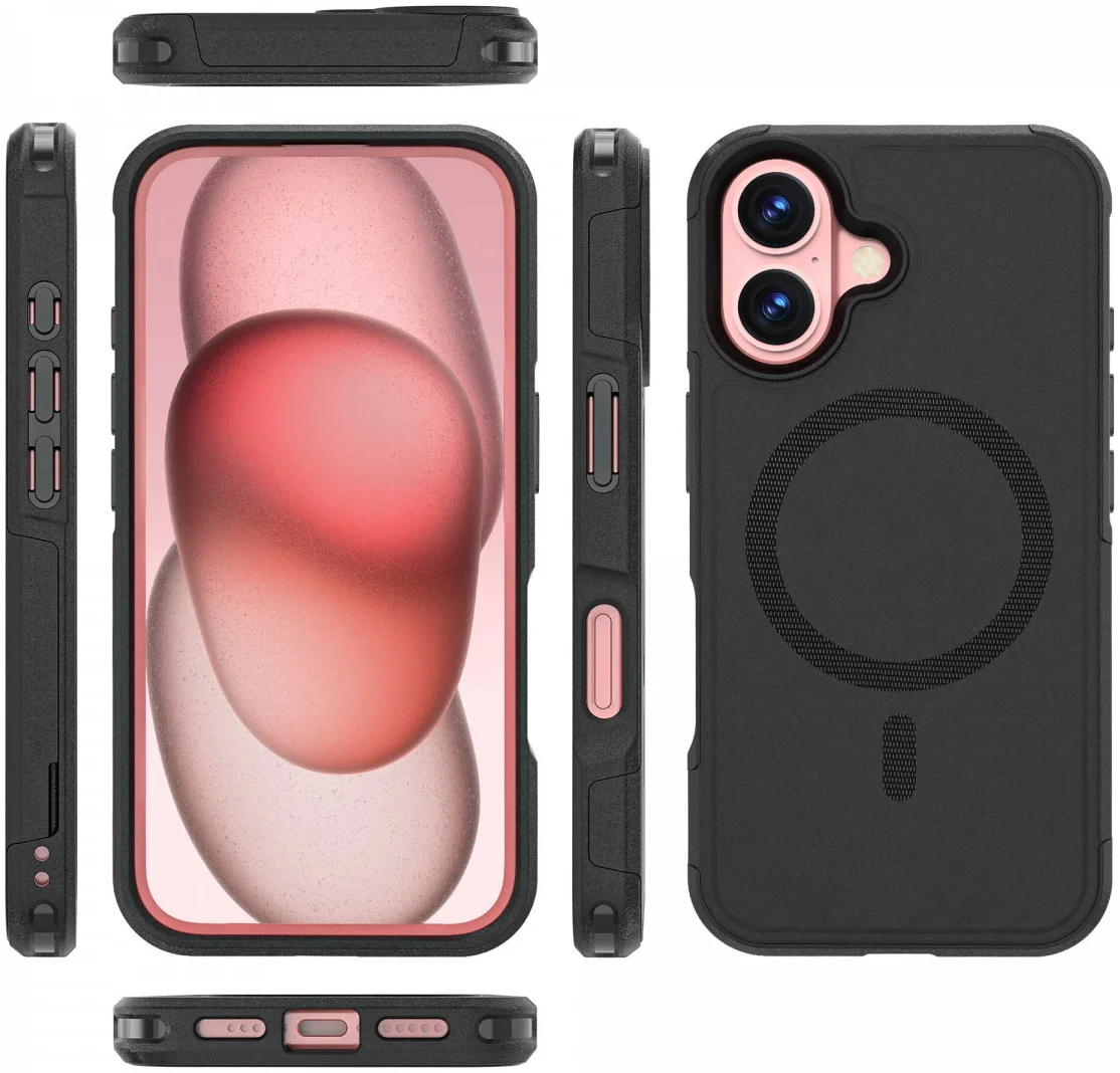 Apple iPhone 16 Hoesje Dual-Layer Hybride Back Cover met MagSafe Zwart afbeelding 9