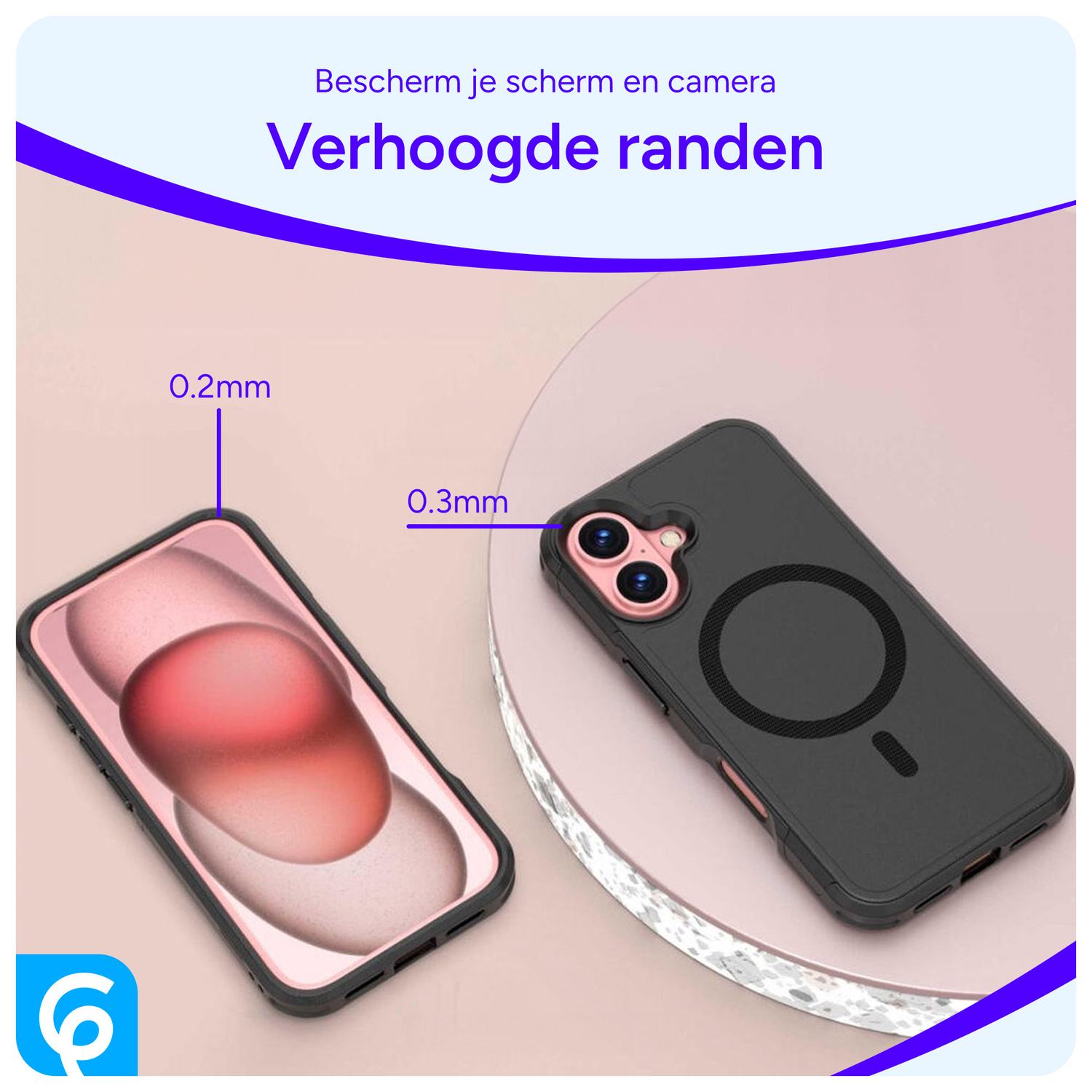 Apple iPhone 16 Hoesje Dual-Layer Hybride Back Cover met MagSafe Zwart afbeelding 3
