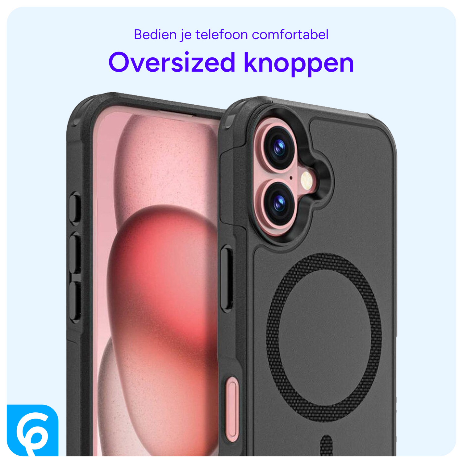 Apple iPhone 16 Hoesje Dual-Layer Hybride Back Cover met MagSafe Zwart afbeelding 4