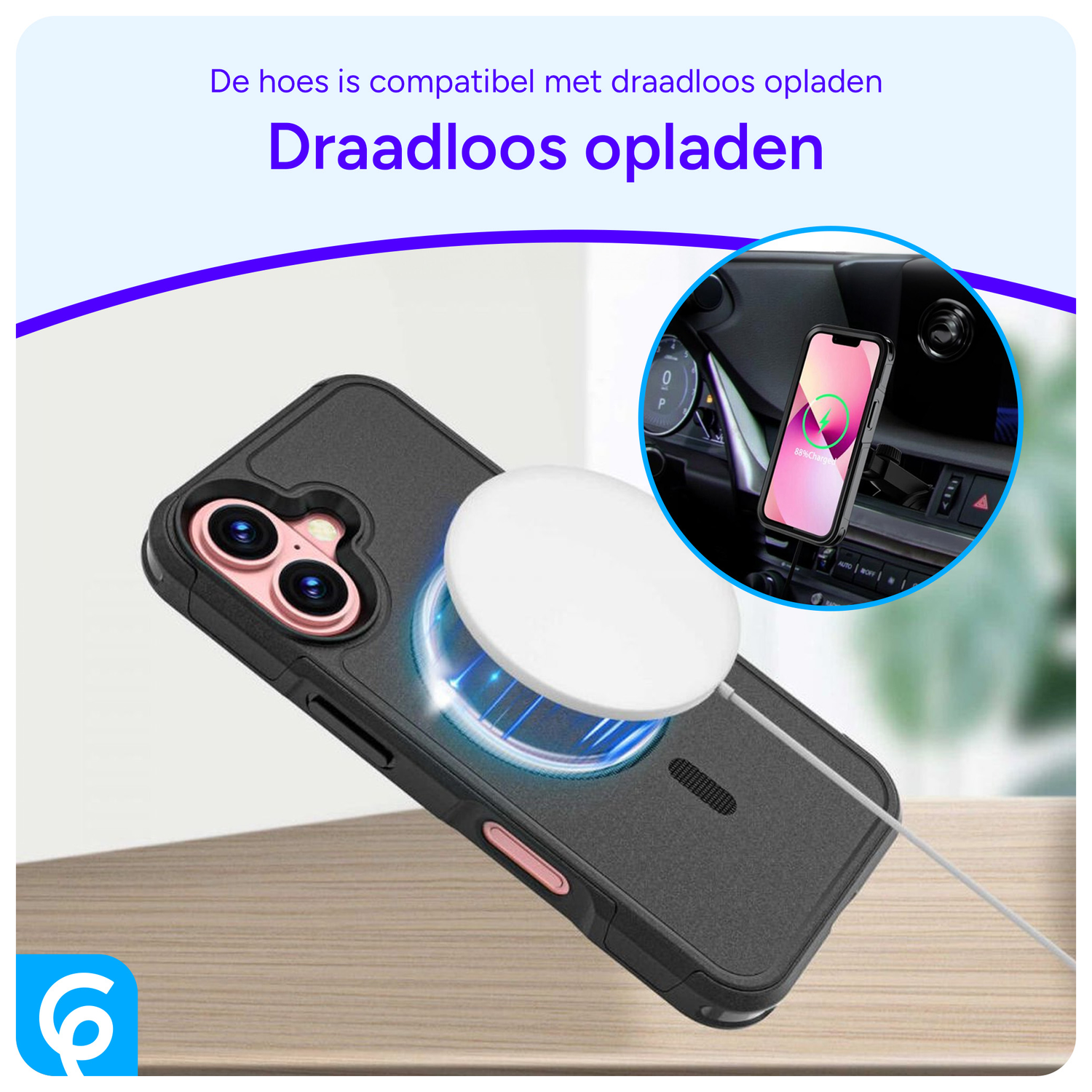 Apple iPhone 16 Hoesje Dual-Layer Hybride Back Cover met MagSafe Zwart afbeelding 5