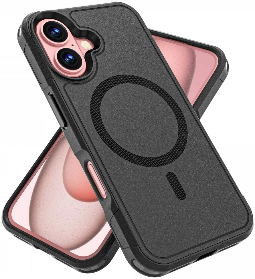Apple iPhone 16 Hoesje Dual-Layer Hybride Back Cover met MagSafe Zwart afbeelding 7