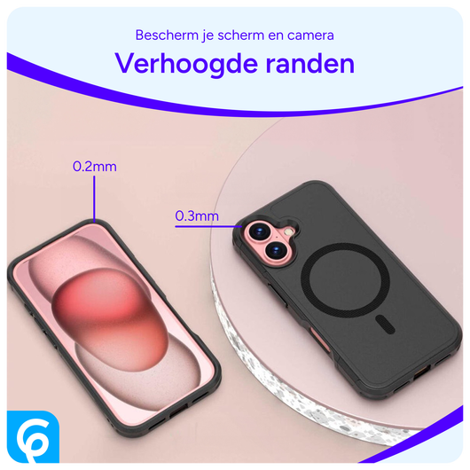 Apple iPhone 16 Hoesje Dual-Layer Hybride Back Cover met MagSafe Zwart afbeelding 3