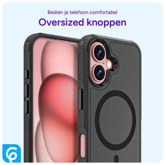 Apple iPhone 16 Hoesje Dual-Layer Hybride Back Cover met MagSafe Zwart afbeelding 4