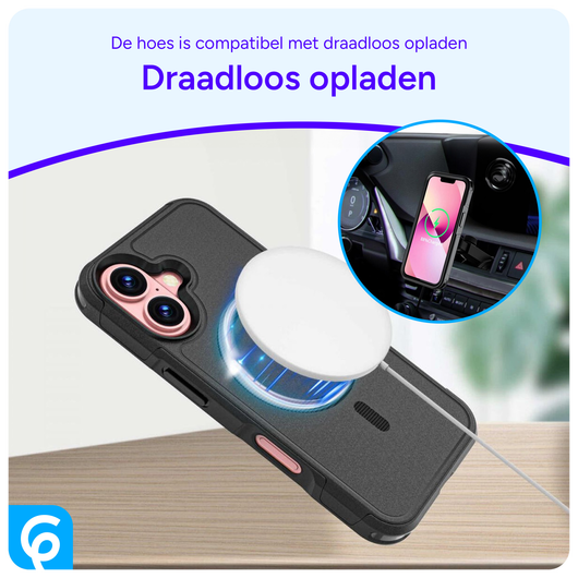 Apple iPhone 16 Hoesje Dual-Layer Hybride Back Cover met MagSafe Zwart afbeelding 5