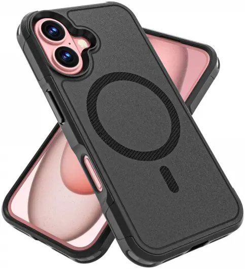 Apple iPhone 16 Hoesje Dual-Layer Hybride Back Cover met MagSafe Zwart afbeelding 7