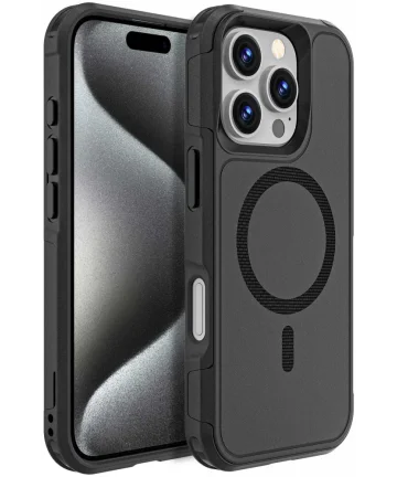 Apple iPhone 16 Pro Hoesje Dual-Layer Hybride Back Cover met MagSafe Zwart Hoesjes