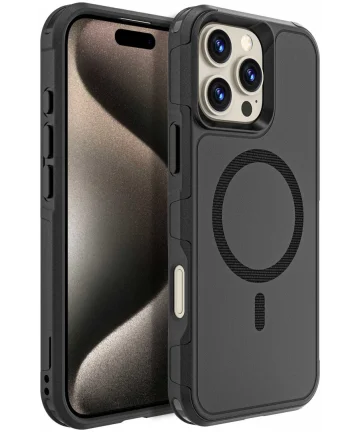 Apple iPhone 16 Pro Max Hoesje Dual-Layer Hybride Back Cover met MagSafe Zwart Hoesjes