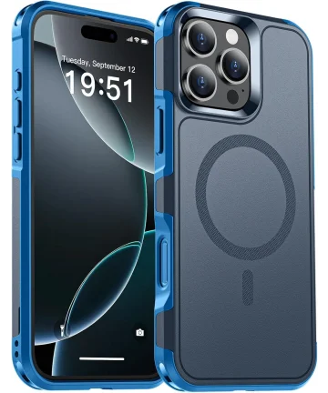 Apple iPhone 16 Pro Max Hoesje Dual-Layer Hybride Back Cover met MagSafe Blauw Hoesjes