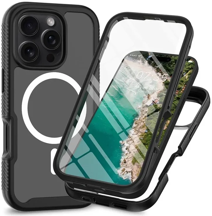 Apple iPhone 16 Pro Max Hoesje Full Protect 360° Cover met MagSafe Zwart afbeelding 1