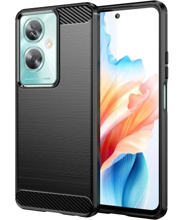 Oppo A79 Hoesje Geborsteld TPU Flexibele Back Cover Zwart Hoesjes