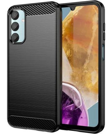 Samsung Galaxy M55 Hoesje Geborsteld TPU Flexibele Back Cover Zwart Hoesjes