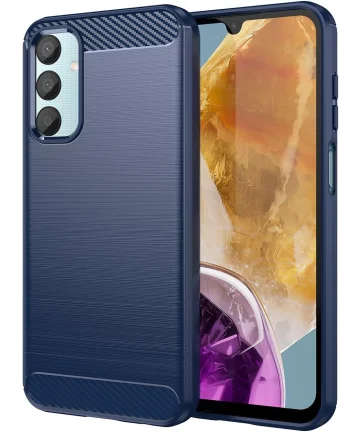 Samsung Galaxy M55 Hoesje Geborsteld TPU Flexibele Back Cover Blauw Hoesjes