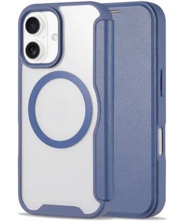 Apple iPhone 16 Hoesje met MagSafe Book Case Transparant / Blauw Hoesjes