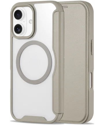 Apple iPhone 16 Hoesje met MagSafe Book Case Transparant / Beige Hoesjes