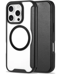 Apple iPhone 16 Pro Hoesje met MagSafe Book Case Transparant / Zwart