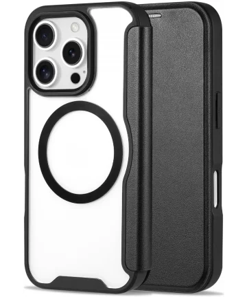 Apple iPhone 16 Pro Hoesje met MagSafe Book Case Transparant / Zwart Hoesjes