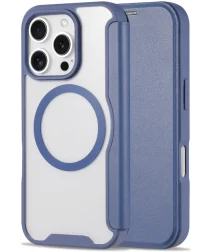 Apple iPhone 16 Pro Hoesje met MagSafe Book Case Transparant / Blauw