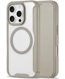 Apple iPhone 16 Pro Hoesje met MagSafe Book Case Transparant / Beige