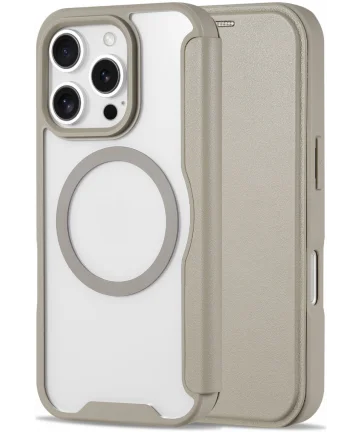 Apple iPhone 16 Pro Hoesje met MagSafe Book Case Transparant / Beige Hoesjes