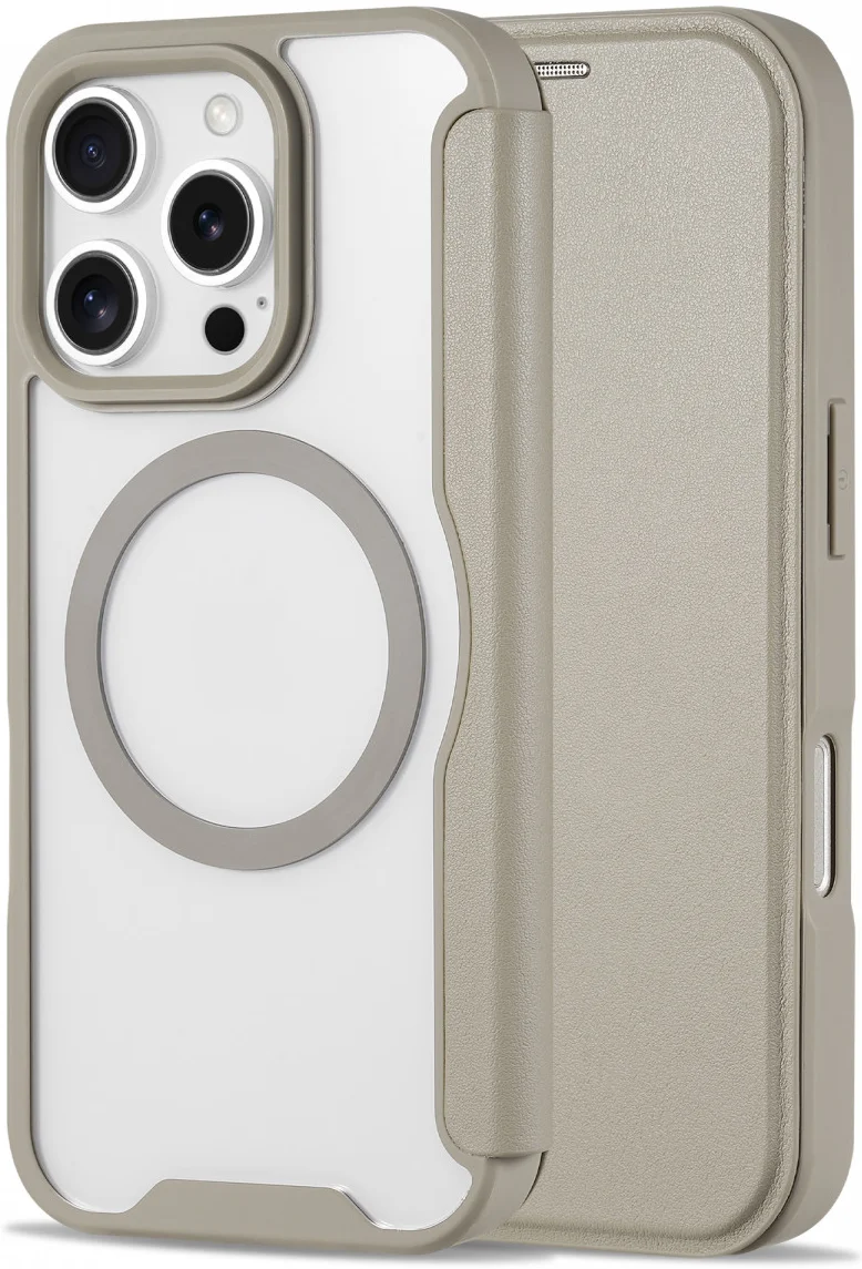Apple iPhone 16 Pro Max Hoesje met MagSafe Book Case Transparant / Beige afbeelding 1