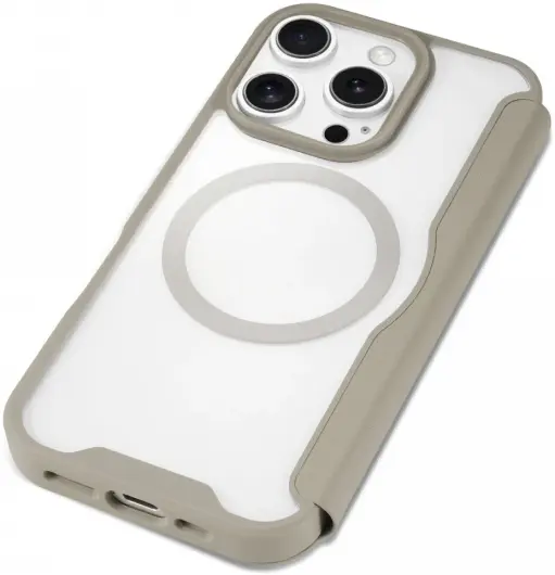 Apple iPhone 16 Pro Max Hoesje met MagSafe Book Case Transparant / Beige afbeelding 4