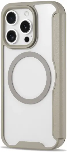 Apple iPhone 16 Pro Max Hoesje met MagSafe Book Case Transparant / Beige afbeelding 6