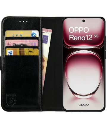 Rosso Element Oppo Reno 12 Hoesje Book Case Wallet Zwart Hoesjes