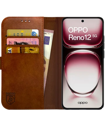 Rosso Element Oppo Reno 12 Hoesje Book Case Wallet Bruin Hoesjes