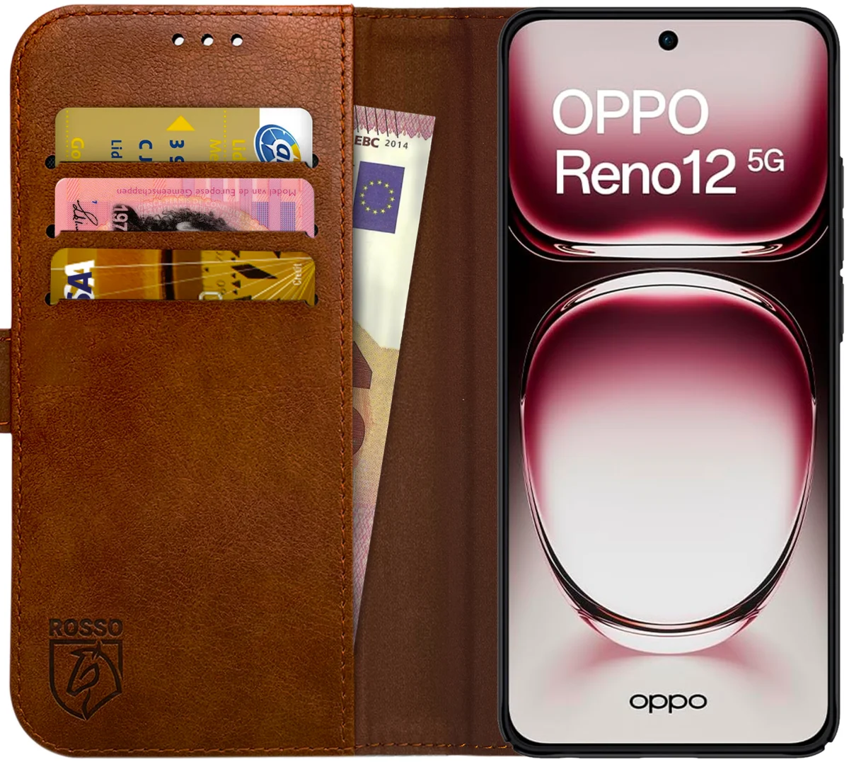 Rosso Element Oppo Reno 12 Hoesje Book Case Wallet Bruin afbeelding 1