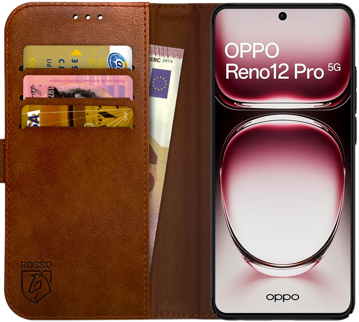 Rosso Element Oppo Reno 12 Pro Hoesje Book Case Wallet Bruin afbeelding 1