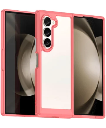 Samsung Galaxy Z Fold 6 Hoesje Shock Proof Back Cover Transparant/Roze Hoesjes