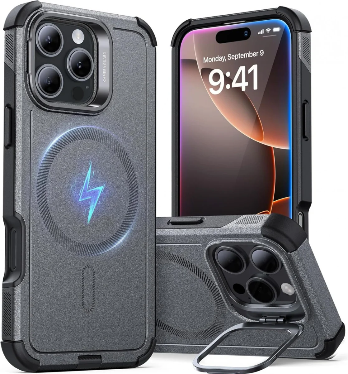 ESR Cyber Armor Apple iPhone 16 Pro Hoesje MagSafe met Stand Grijs afbeelding 1