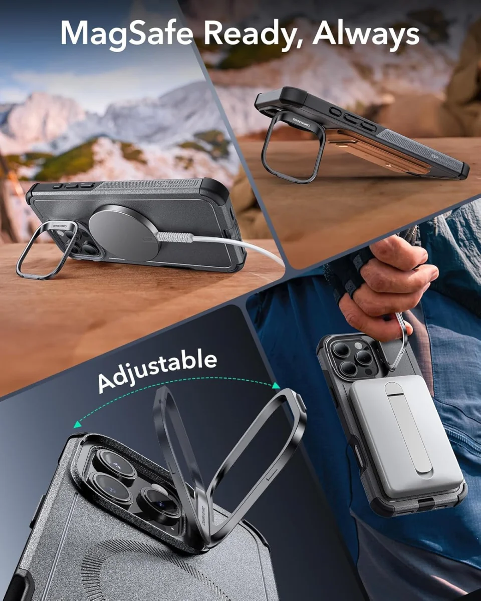 ESR Cyber Armor Apple iPhone 16 Pro Hoesje MagSafe met Stand Grijs afbeelding 4