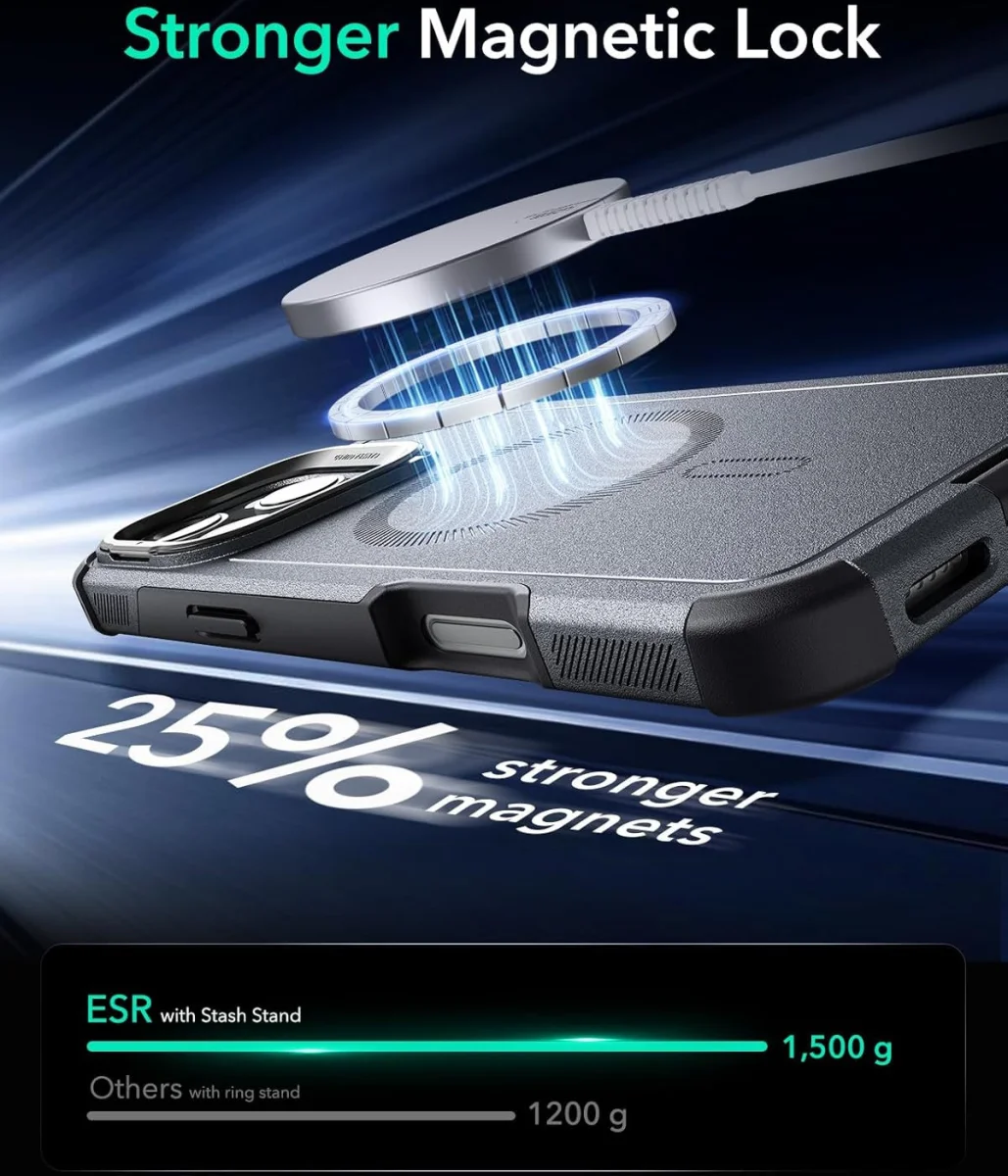 ESR Cyber Armor Apple iPhone 16 Pro Hoesje MagSafe met Stand Grijs afbeelding 7
