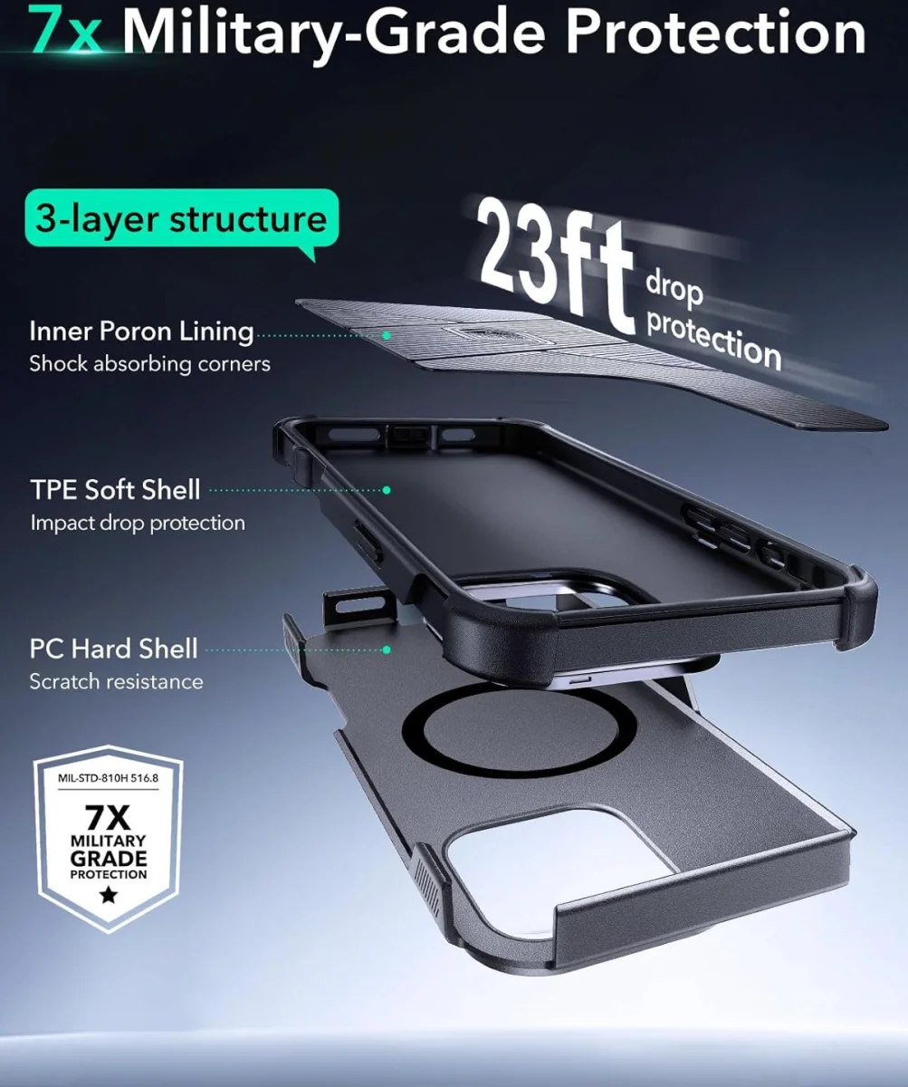 ESR Cyber Armor Apple iPhone 16 Pro Hoesje MagSafe met Stand Grijs afbeelding 8