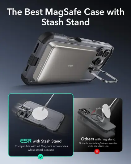 ESR Cyber Armor Apple iPhone 16 Pro Hoesje MagSafe met Stand Grijs afbeelding 3