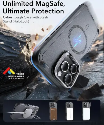 ESR Cyber Armor Apple iPhone 16 Pro Hoesje MagSafe met Stand Grijs afbeelding 5
