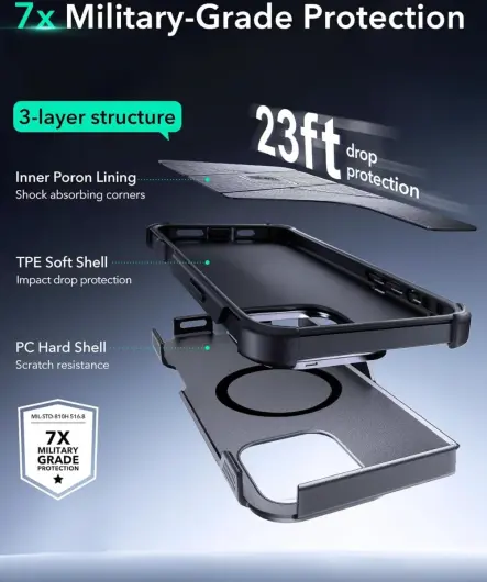 ESR Cyber Armor Apple iPhone 16 Pro Hoesje MagSafe met Stand Grijs afbeelding 8